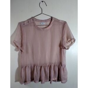 KIMCHI BLUE Free Size Small Ruffle Top Sheer Pale Pink